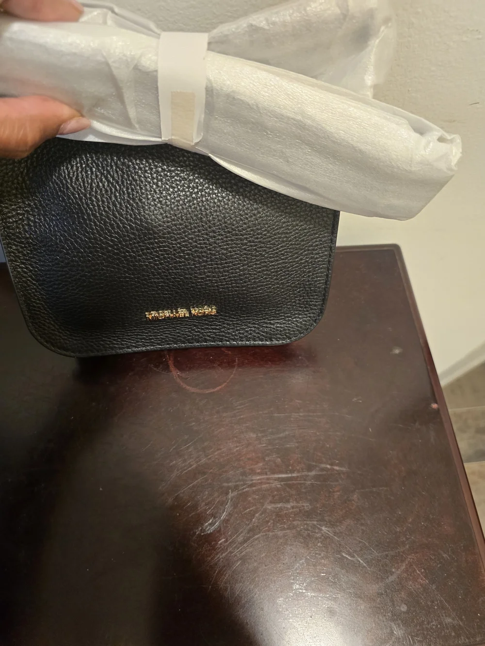 Michael Kors Black Pebbled Leather Small Crossbody with Gold Logo